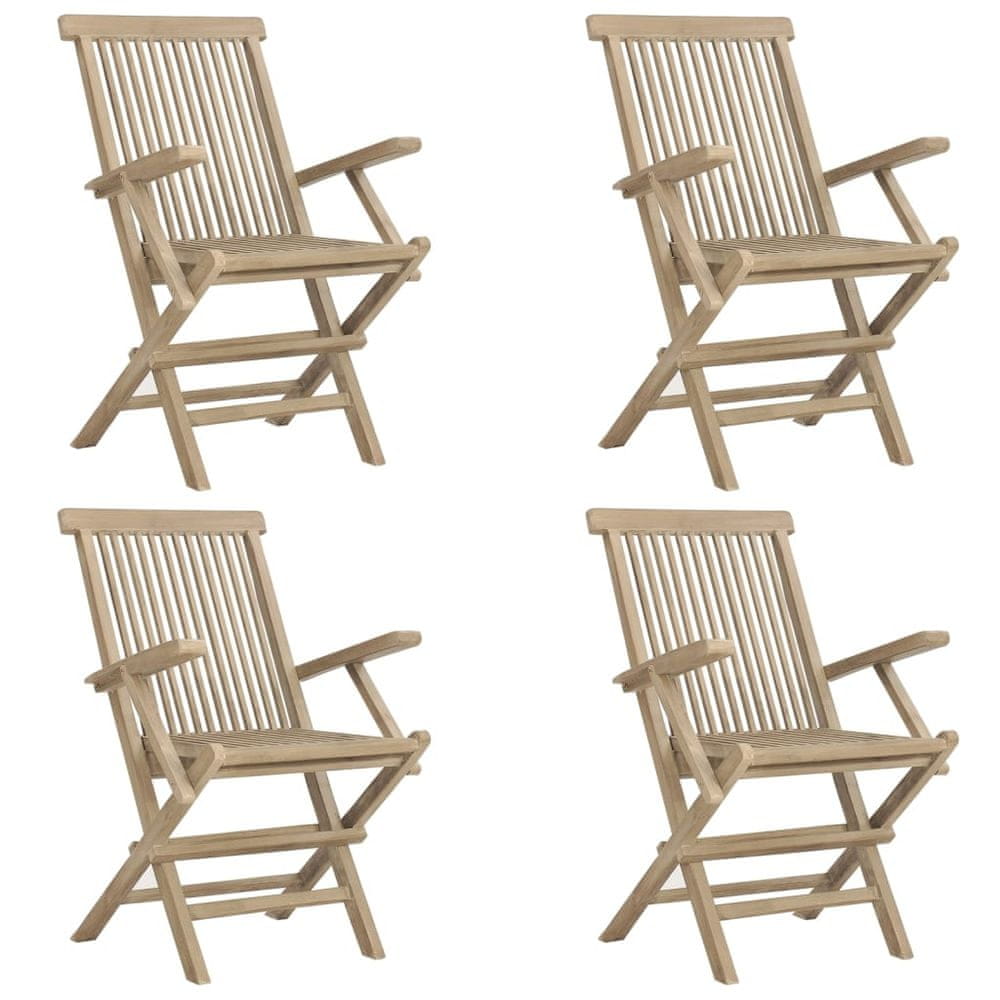 Vidaxl Skladacie záhradné stoličky 4 ks sivé 56x61x89 cm tíkový masív